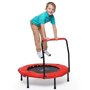Portable 36 Inches Kid Trampoline W Handle For Stability And Safety Pad- Foldable Handrail For Easy Storage- Fitness Rebounder Trampoline For Kids And Adults- Quiet Indoor And Outdoor Exercise