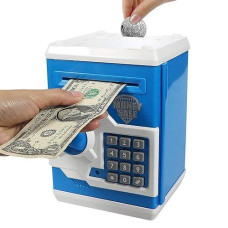 Husan Piggy Banks For Kids, Electronic Password Code Money Banks Atm Banks Box Coin Bank For Children Boys And Girls (Blue/White)