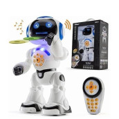 TOP RACE Remote Control RC Robot Toy Walking Talking Dancing Toy AI Robots for Kids, Sings, Reads Stories, Math Quiz, Shoots Discs, Voice Mimicking. Educational Toys for 3 4 5 6 7 8 9 Year Old Boys