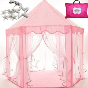 Princess Castle Playhouse Tent Toy For Girls With Large Star Lights, Pink Girls Kids Play House Indoor, Birthday For Little Girls Age 3 4 5 6 7, Play Tent For 3-10 Year Old Girls