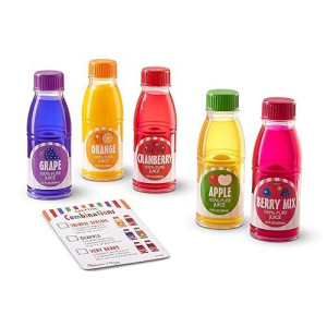 Melissa & Doug Tip & Sip Toy Juice Bottles And Activity Card (6 Pcs) - Pretend Play Food Set, Play Kitchen Food For Ages 3+
