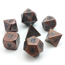 Bescon Antique Copper Solid Metal Polyhedral D&D Dice Set Of 7 Old Copper Metal Rpg Role Playing Game Dice 7Pcs Set