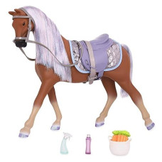 Glitter Girls Celestial 14-Inch Morgan Horse - Brown Coat & Purple Mane - 2 Grooming Accessories & Carrots - Toys For Girls 3+ Years Old