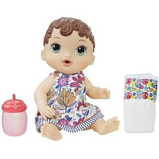 Baby Alive Lil' Sips Baby Brown Hair Doll That Drinks & Wets, With Diaper & Bottle, For Kids Ages 3 Years Old & Up