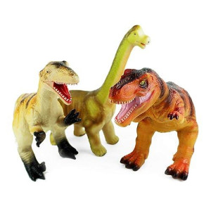 Boley Jumbo Dinosaur Toy Set - 3 Pack Big Soft Cotton-Stuffed Plastic Dinosaur Toys For Kids - Large Dino Playset For Boys And Girls Ages 3 And Up
