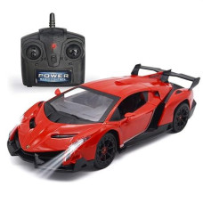 Qun Feng Electric Rc Car-Lamborghini Veneno Radio Remote Control Vehicle Sport Racing Hobby Grade Licensed Model Car 1:24 Scale For Kids Adults (Red)
