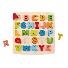 Hape Alphabet Blocks Learning Puzzle | Wooden Abc Letters Colorful Educational Puzzle Toy Board For Toddlers & Kids, Multi-Colored Jigsaw Blocks, 5'' X 2''