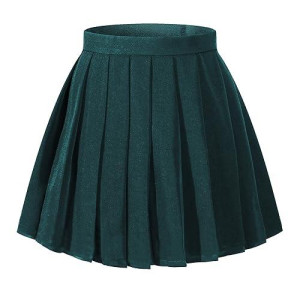 Beautifulfashionlife Women`S High Waist Solid Pleated Invisible Green Skirts (L,Dark Green)