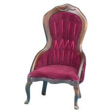 Dollhouse Miniature Victorian Lady'S Chair, Walnut With Red Velour Fabric