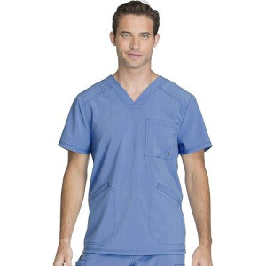 Infinity Cherokee V- Neck Men'S Scrub Top With Rib Knit Back Panels With 3 Pockets And 360 Stretch Ck900A, Xl, Ciel