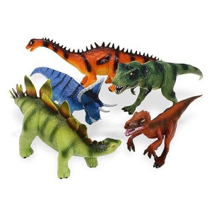 Boley Classic Dinosaur Toy Set With Dino Guide Tags - 5 Pc Large Plastic Realistic Educational Dinosaur Toys For Kids Age 3+