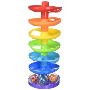 Kidsource Super Spiral Tower - Ball Drop And Roll Activity Toy - Seven Colorful Ramps And Three Rattling Balls Promote Fine Motor Skills For Kids Ages 1 Year Old And Up