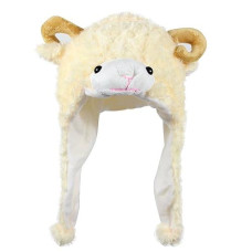 Bioterti Plush Fun Animal Hats -One Size Cap - 100% Polyester With Fleece Lining (Beige Sheep)