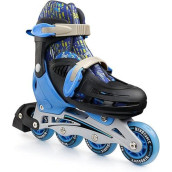 New Bounce Roller Skates For Little Kids - Shoe Size Eu 24-28, Us Kids Junior Size 8-11, 2-In-1 Roller Skates For Boys, Converts From Tri-Wheel To Inline Skates - Rollerskates For Beginners | Blue