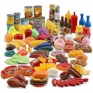 Jaxojoy 122 Piece Pretend Play Food Set For Kids - Toy Food For Kids Kitchen Set, Pretend Play Kitchen Food, Kids Kitchen Accessories Set