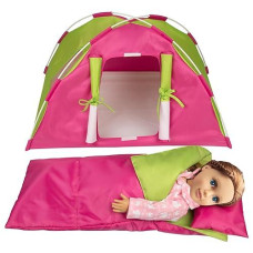 Dress Along Dolly Doll Camping Bed Tent W Sleeping Bag & Pillow - Premium Handmade Furniture Accessories For 18" Dolls - Large Sized -23"X 15"X14"