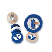 Babyfanatic Wood Rattle 2 Pack - Ncaa Byu Cougars - Officially Licensed Baby Toy Set