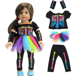 American Fashion World Electric Neon Skeleton Halloween Costume For 18-Inch Dolls| Premium Quality & Trendy Design | Dolls Clothes | Outfit Fashions For Dolls For Popular Brands