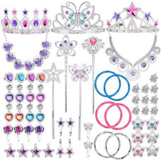 Liberty Imports 50 Pcs Princess Jewelry Dress Up Accessories, Pretend Play Set Jewelry Party Favors For Girls Cosplay Party Favors With Crown Wand Ring Earring Necklace