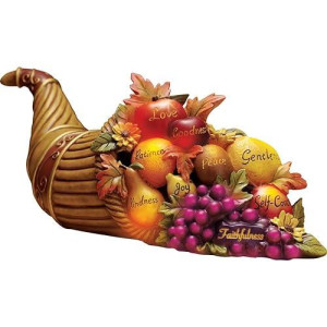 Collections Etc. Color-Changing Cornucopia Centerpiece With Inspirational Words, Light-Up Thanksgiving Table Centerpiece