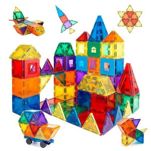 Children Hub 46Pcs Magnetic Tiles Set - Educational 3D Magnet Building Blocks - Building Construction Toys For Kids - Upgraded Version With Strong Magnets - Creativity, Imagination, Inspiration