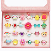 Pinksheep Little Girl Jewel Rings In Box, Adjustable, No Duplication, Girl Pretend Play And Dress Up Rings (24 Lovely Ring)