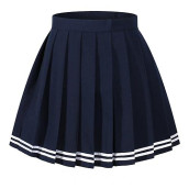 Beautifulfashionlife Women`S Versatile White Stripes Scottish Pleated Summer Skirts (Xs,Blue White Striple)