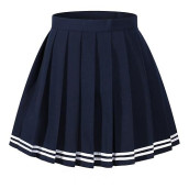 Beautifulfashionlife Women`S Versatile White Stripes Scottish Pleated Summer Skirts (S,Blue White Striple)