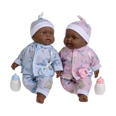 Jc Toys Twins 13" Realistic Soft Body Baby Dolls Berenguer Boutique | Twins Gift Set With Removable Outfits And Accessories | Pink And Blue | African American | Ages 2+