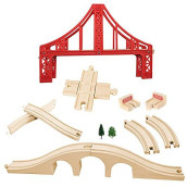 crossing Track Bridge, OrgMemory Wooden Train Bridge, Wooden Train Bridge, Train Tracks compatible with All Major Brands