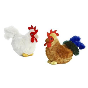 Aurora Mini Flopsie Bundles Bundle of 2 6 Floppy Beanbag Chicken & Rooster Stuffed Animals - New Chicken & Cocky Rooster, Multicolor