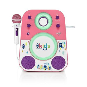 Singing Machine Kids Smk250Pp Mood Led Glowing Bluetooth Sing-Along Speaker With Wired Youth Microphone Doubles As A Night Light, Pink/Purple