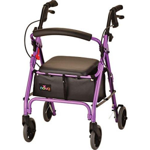 Nova Getgo Petite Rollator Walker (Petite & Narrow Size), Rolling Walker For Height 4'10 - 54, Seat Height Is 18.5 Inch, Ultra Lightweight - Only 13 Lbs With More Narrow Frame, Color Purple