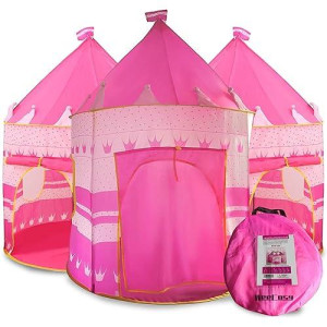 Princess Castle Play Tent For Kids, Princess Castle Dollhouse That Conveniently Folds In To A Carrying Case, Perfect Foldable Pop Up Pink Childrens Play Tent/House Toy For Indoor & Outdoor Use