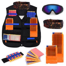 Forliver Kids Tactical Vest Kit For Nerf Guns, N-Strike Elite Series With 50 Bullets Refill Darts + 2 Reload Bullet Clips + Face Tube Mask + Protective Glasses + Hand Wrist Band