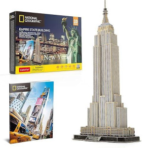 Cubicfun National Geographic 3D Puzzles New York Mansion Model Kits Toys For Adults And Children, The Empire State Building, With A Booklet