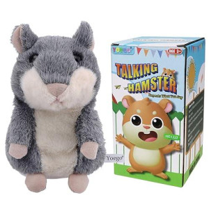 Yoego Talking Hamster Repeats What You Say Interactive Stuffed Plush Animal Talking Toy,Perfect Toy Gifts For Boys Girls Age 3+ (Gray)
