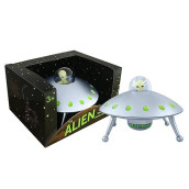 Off The Wall Toys Alien Glow-In-The-Dark Ufo Space Ship And Bendable Action Figure Toy