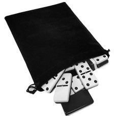 Marion & Co. Domino Double Six 6 Two Tone Black And White Tiles Jumbo Tournament Professional Size With Spinners In Black Elegant Velvet Bag