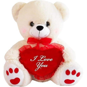 Teddy Bear With Lace I Love You Red Heart (White)