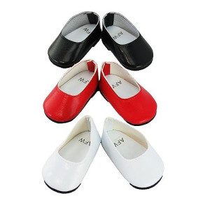 American Fashion World Red, White, And Black Flats For 18-Inch Dolls | 3 Pack | Premium Quality & Trendy Design | Dolls Shoes | Shoe Fashion For Dolls For Popular Brands