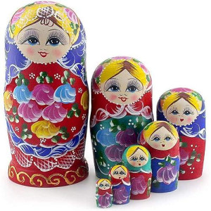 Starxing Russian Nesting Dolls Matryoshka Wood Stacking Nested Set 7 Pieces Handmade Toys for Children Kids Christmas Mother's Day Birthday Home Room Decoration Halloween Wishing Gift