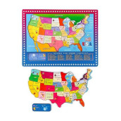 Wondertoys 46 Pieces Wooden Usa Map Puzzle For Kids Us Map Puzzle Educational Geography Puzzles United States Map Puzzle For Boy Girl