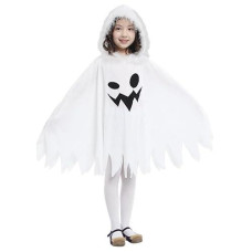 Brcus Kids White Ghost Halloween Cloak Costumes Toddlers Elf Cape Cosplay Role Play 3-4T