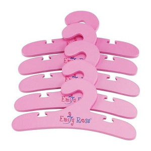 Emily Rose 18-Inch Doll - Value 5 Pack Pink Wooden Doll Clothes Hangers For Closets Armoires Wardrobes | Fits 16" To 18" Doll Clothing