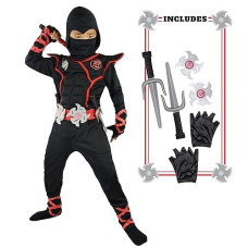 Spooktacular Creations Ninja Costume For Kids, Black Deluxe Ninja Costume For Boys Halloween Ninja Costume Dress Up (Black, Toddler(3-4 Yrs))
