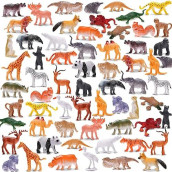Animal Toy, 64 Pack Mini Wild Jungle Realistic Plastic Animals Figure Toys Set, For Kids Boy Girl Party Favors Pinata Goodie Bag Stuffers Easter Egg Fillers Birthday Classroom Rewards Cupcake Toppers