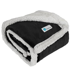 Petami Dog Blanket, Sherpa Dog Blanket Plush, Reversible, Warm Pet Blanket For Dog Bed, Couch, Sofa, Car (Black, 50X40 Inches)