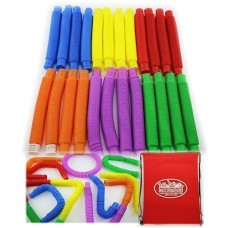 Matty'S Toy Stop Pull 'N Pop Multi-Color Tubes (Toobs) With Storage Bag - 24 Pack