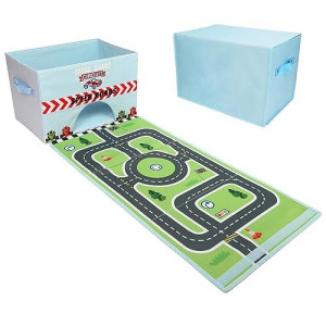 Livememory Toy Cars Storage Box Car Toys Box with Speed Roads (Not Included Cars)-Sky Blue
